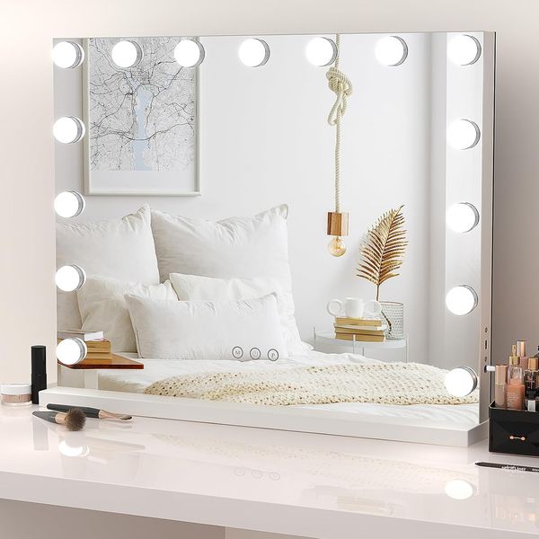 Dripex 14/15 Dimmable LED Bulbs Hollywood Vanity Mirror with Lights, Large Lighted Makeup Mirror, USB Cable, Touchscreen Control, Cosmetic Tabletop Mirror for Bedroom, Dressing Room