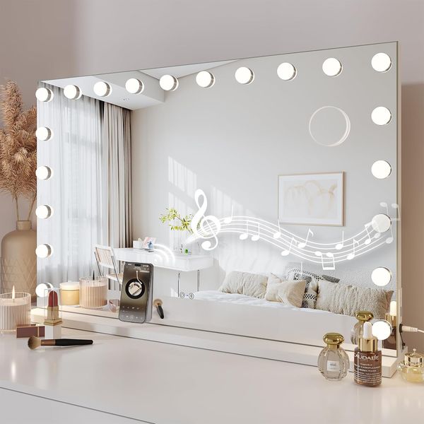 Dripex 15/18/20 Dimmable LED Bluetooth Hollywood Vanity Mirror with Lights, Large Makeup Mirror, 3 Lighting Modes, USB & Type-C Output Port, Tabletop or Wall Mounted for Bedroom