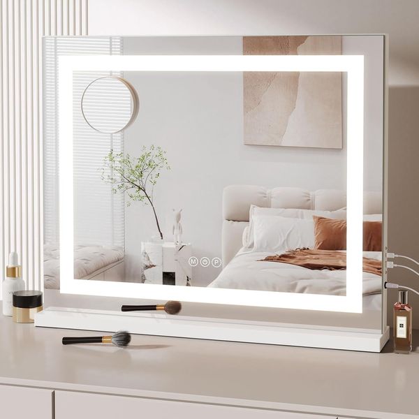 Dripex Hollywood Vanity Mirror with Light, LED Makeup Mirror Light Up Vanity Mirror with 3 Colors Dimmable Strip Light, USB and Type-C Port, Tabletop or Wall-Mounted