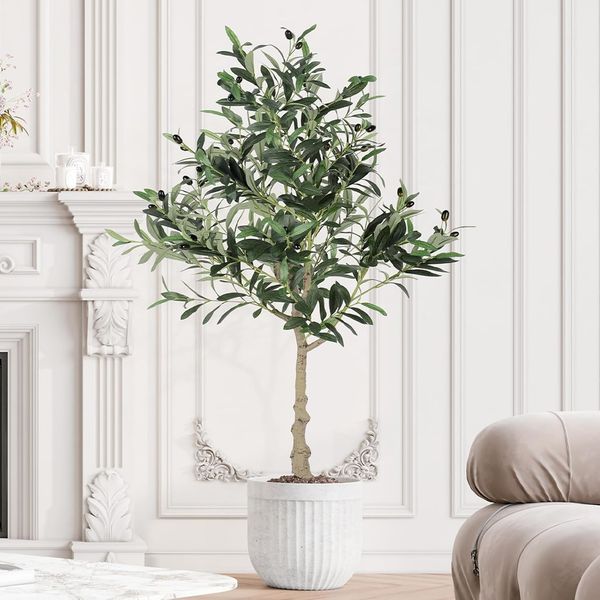 YOLEO 4FT/5FT/6FT/7FT Artificial Olive Tree, Faux Olive Silk Tree Indoor, Lifelike Fake Plant for Living Room Bedroom Balcony Corner Office Decor