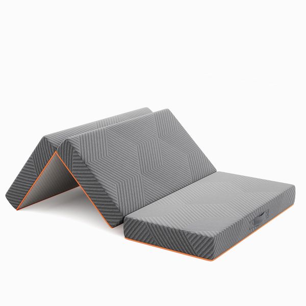 Vesgantti Folding Mattress 10/15cm Gel Memory Foam Foldable Mattress Tri-fold for Travel, Camping, Guest Bed, CertiPUR-US Certified, Grey