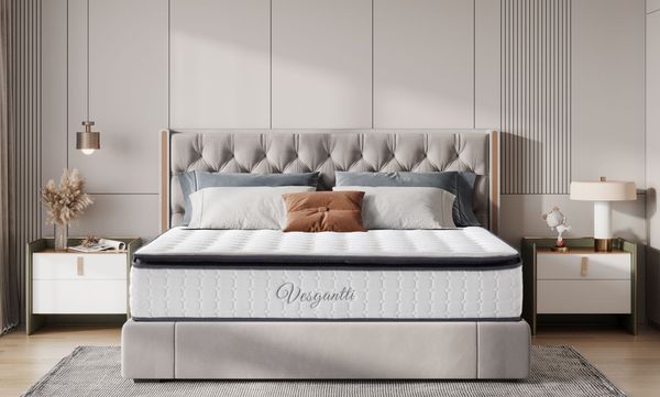 Vesgantti 10.6 Inch Pocket Sprung Mattress with Breathable Foam and Individually Pocket Spring - Medium, Upgraded Pillow Top Collection