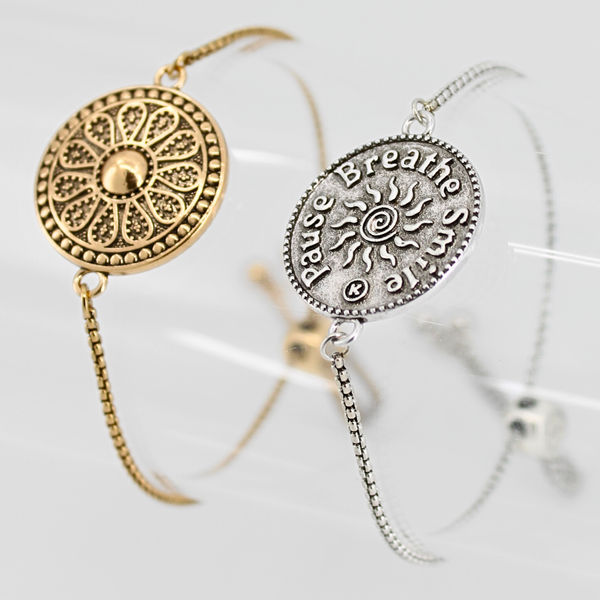 Pause Breathe Smile Mandala Adjustable Bracelet