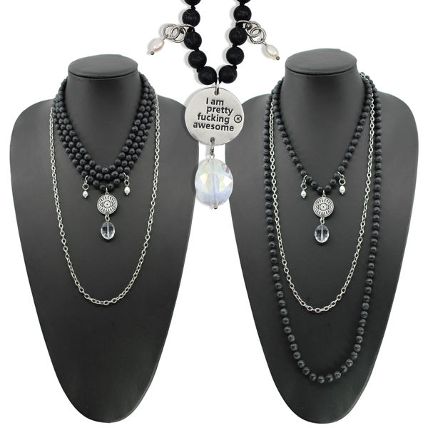 I am Pretty F*cking Awesome Black Howlite Long Chain Fusion Necklace
