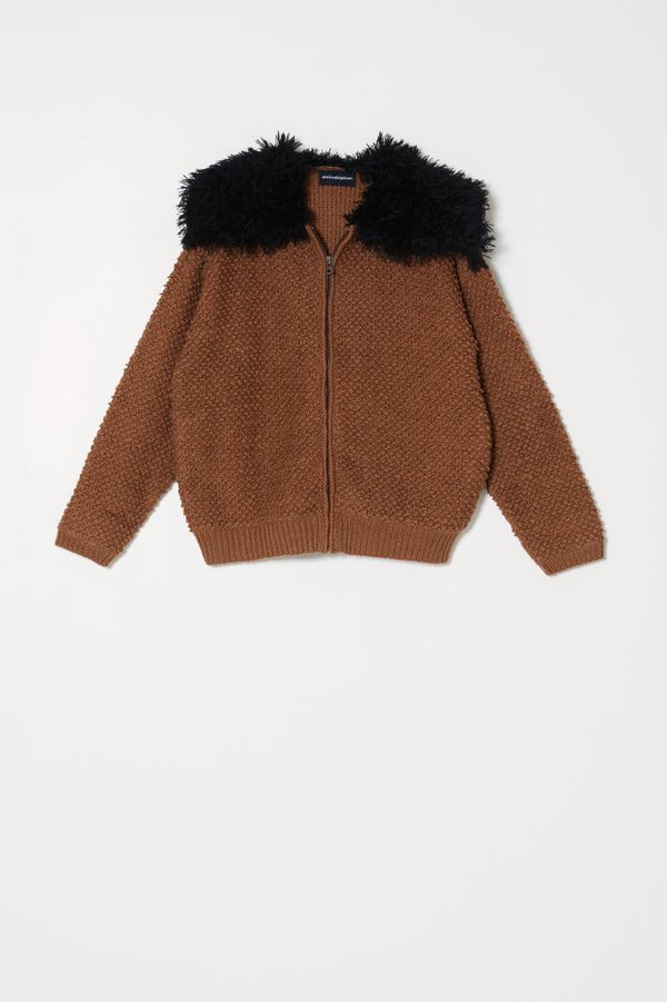Cropped Bomber Cardigan with Alpaca Fur Collar