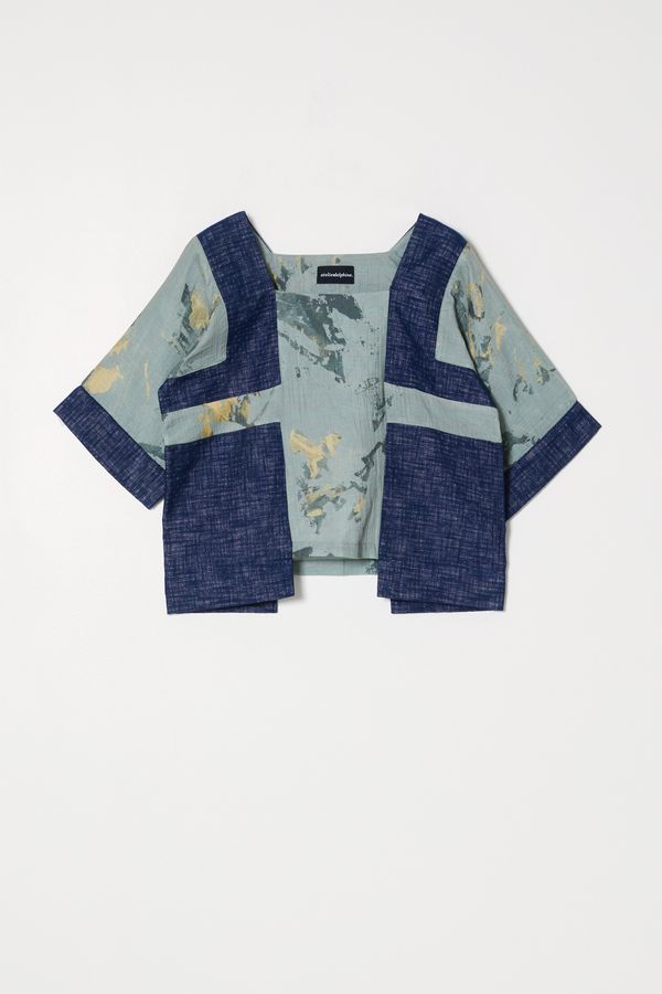 Block Top in Marble Print Crinkled Cotton Gauze