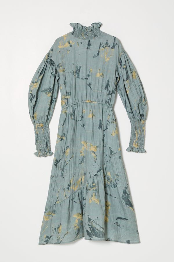Kohaku Dress in Marble Print Crinkled Cotton Gauze