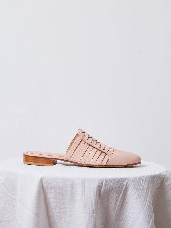 Leather Woven Slides in Sirena