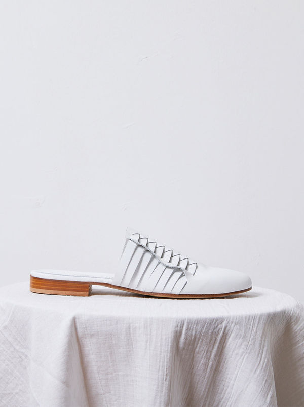 Leather Woven Slides in White