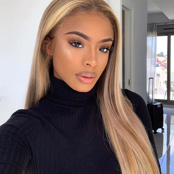 Flash Sale Pre-colored Blonde Balayage on Brown Hair Transparent Lace Frontal 180% Density Wig Ashimary Hair