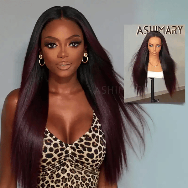 Burgundy Plum Ombre StayLock™ 720° Snug Fit 7x5 Lace Pre-Everything Wig Yaki Straight Put on and Go Glueless Wig 70% Off