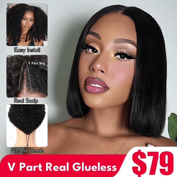 Flash Sale Ashimary 0 Skill Needed V Part Glueless Wig Short Bob Human Hair