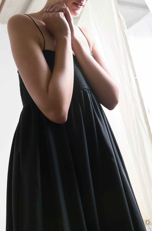 Delicate Strap Pintuck Dress