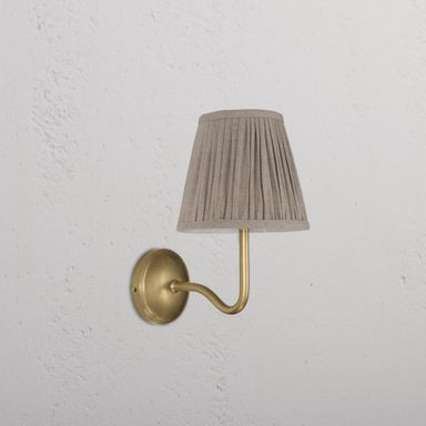 Malvern Medium Wall Light Pleated Natural Beige - Antique Brass