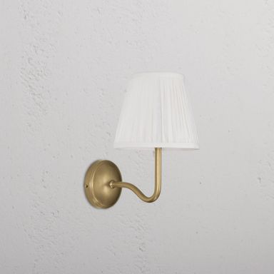 Malvern Medium Wall Light Pleated Alabaster White - Antique Brass