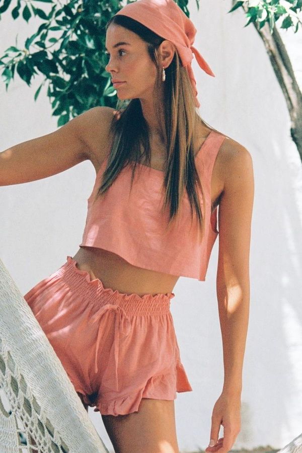Coral Square Neck Crop Top