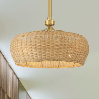 MARIBEL® 22 inch Rattan Shade Ceiling Fan with Remote Control and Dimmable Lights - Aged Brass Finish