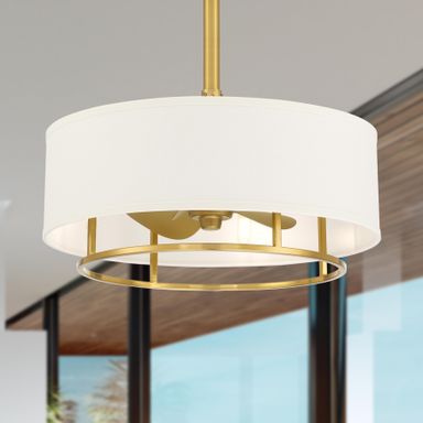 KAITI™ 20 inch Drum Shade Ceiling Fan with Remote Control and Dimmable Lights - Aged Brass Finish