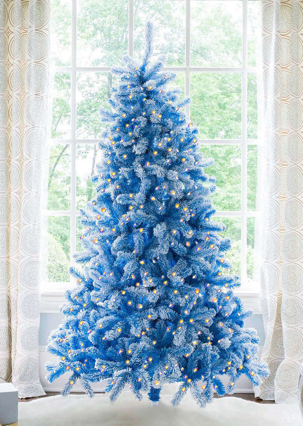 6.5' Duchess Blue Flock Tree with Warm White LED Lights - OPEN BOX - FINAL SALE