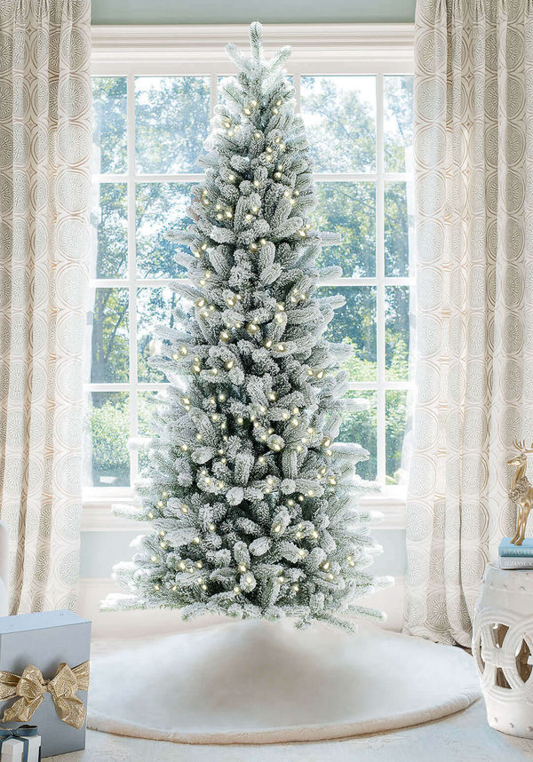 7.5' King Flock® Slim Tree with Warm White LED Lights - FINAL SALE