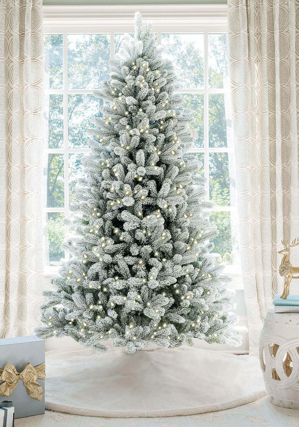 8' King Flock® Artificial Christmas Tree with 900 Warm White LED Lights - FINAL SALE