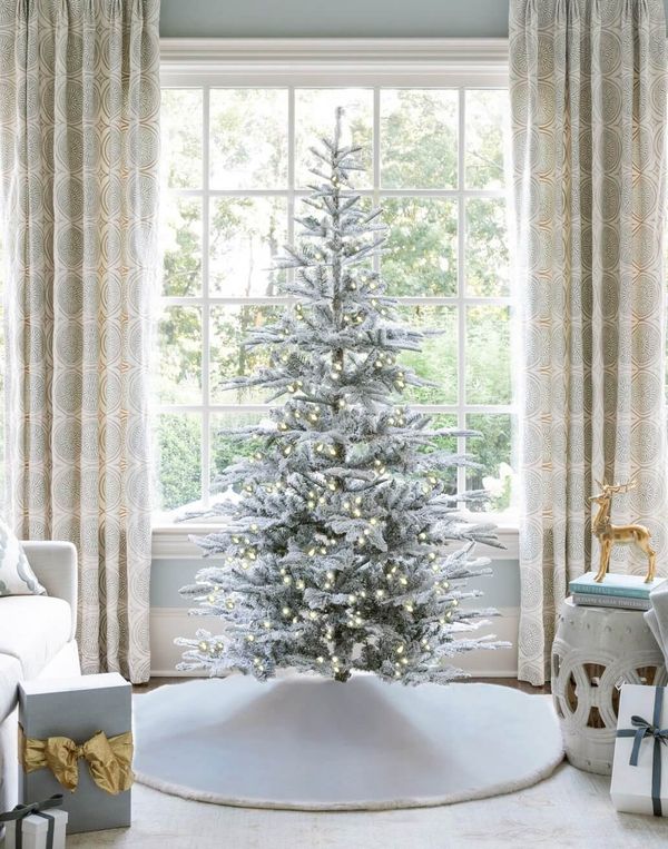 7' King Noble Flock Tree with Warm White LED Lights - OPEN BOX - FINAL SALE