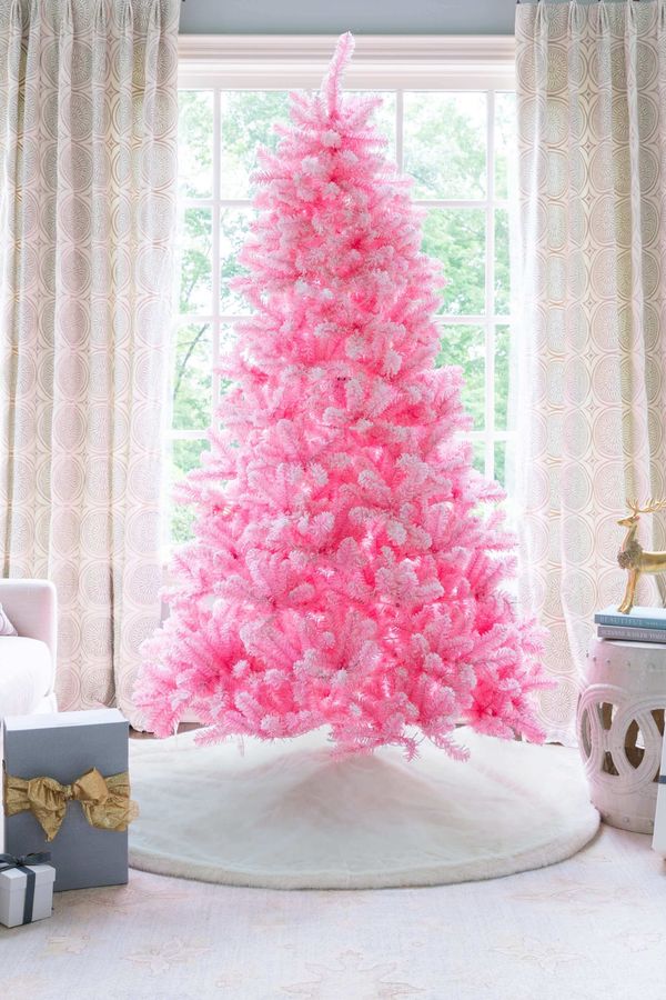6.5' Duchess Pink Flock Tree with Warm White LED Lights - OPEN BOX - FINAL SALE