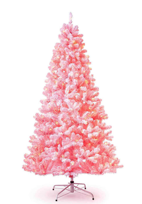 7.5' Duchess Pink Flock Tree with Warm White LED Lights - OPEN BOX - FINAL SALE