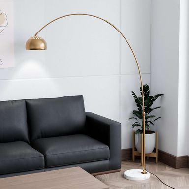 Leisuremod Arco Mid-Century Modern Arched Floor Lamp 75.6" Height with White Round Marble