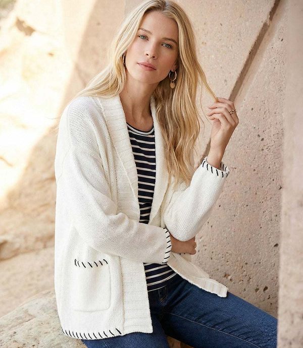 Contrast Stitch Open Front Cardigan Sweater
