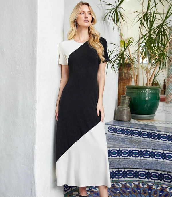 Short Sleeve Contrast Midi Dress