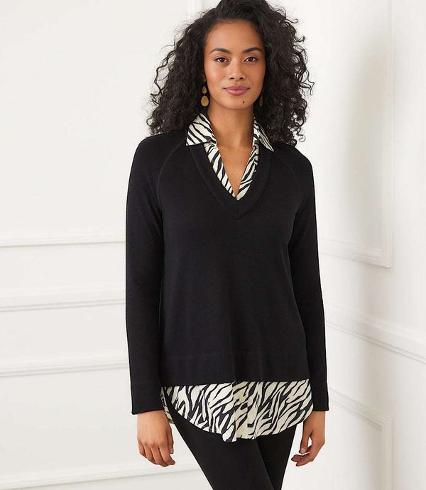 Layered Contrast Zebra Sweater