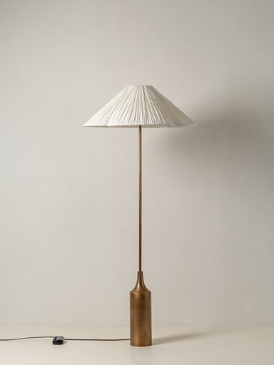Lindi - aged brass and linen scalloped floor lamp
