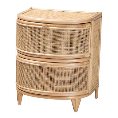 Oleta Modern Bohemian Nightstand - Handcrafted Natural Rattan with 2 Drawers & Rustic Elegance