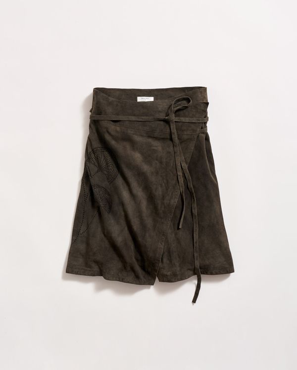 Perforated Suede Wrap Skirt