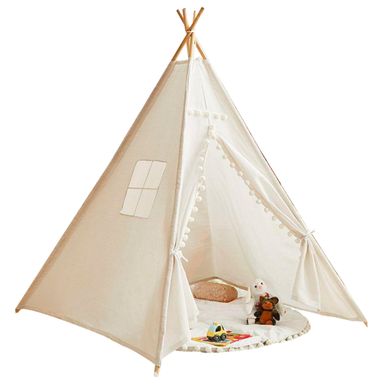 Large Foldable Kids Canvas Teepee Play Tent With Lights  ( White ) (PRE-ORDER)