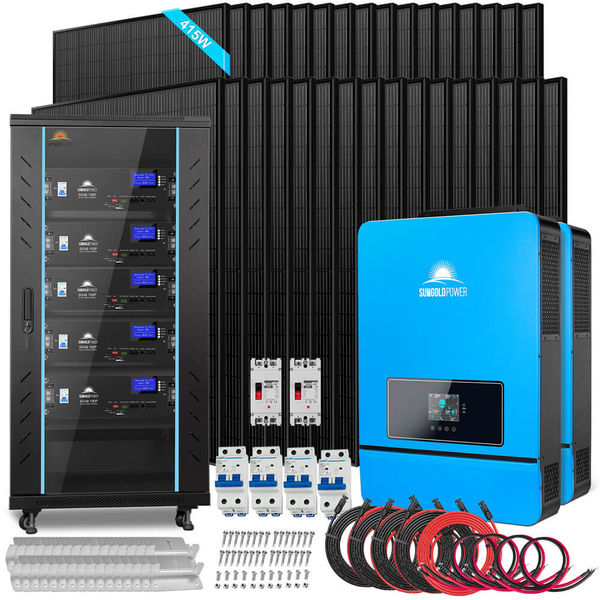 OFF GRID SOLAR KIT 16KW 48VDC 120V/240V LIFEPO4 25.6KWH LITHIUM BATTERY 32 X 415 WATTS SOLAR PANELS SGR-16K25E