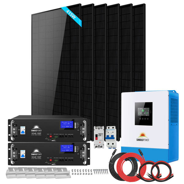 Off-Grid Solar Kit 5000W 48VDC 120V LifePo4 10.24KWH Lithium Battery 6 X 415 Watts Solar Panels SGR-5KE