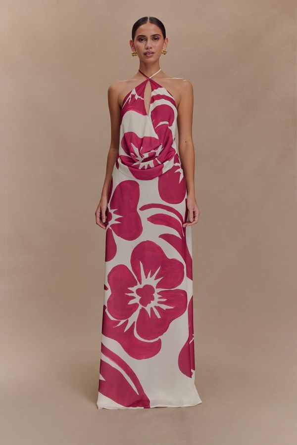 Katalina Chiffon Maxi Skirt - Red Deco Fleur Print