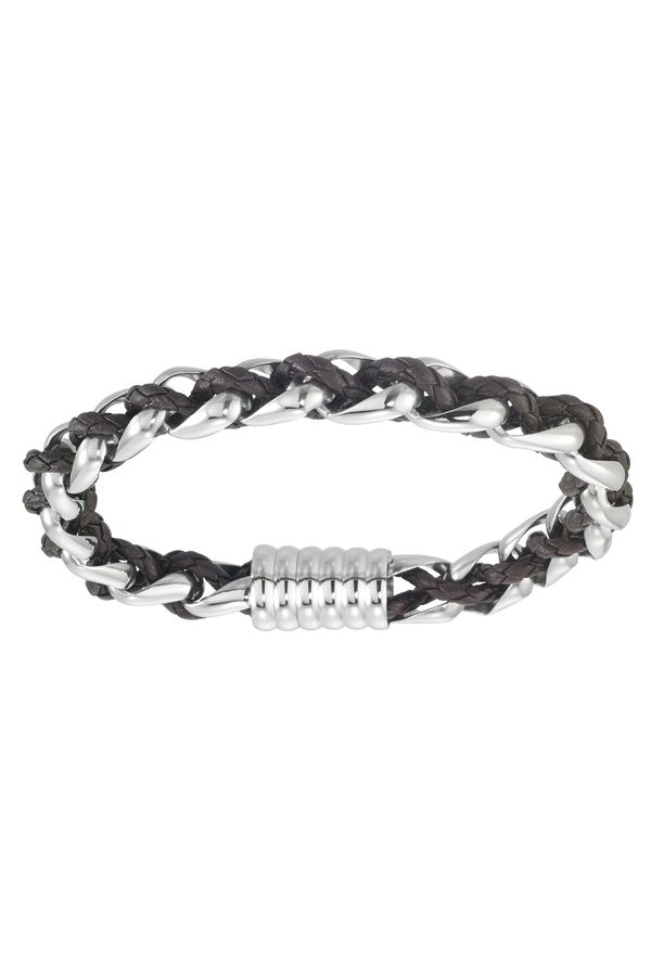 Men's Stainless Steel Brown Leather Braided Bracelet