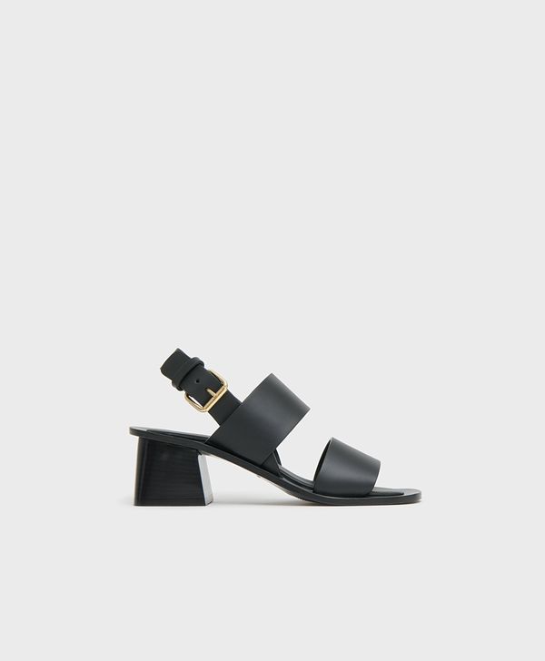 Double Strap Heeled Sandal - Black