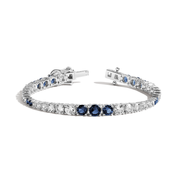Lab Grown Blue Sapphire and White Sapphire Scalloped Tennis Bracelet