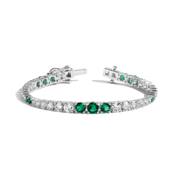 Lab Grown Green Emerald and White Sapphire Scalloped Tennis Bracelet