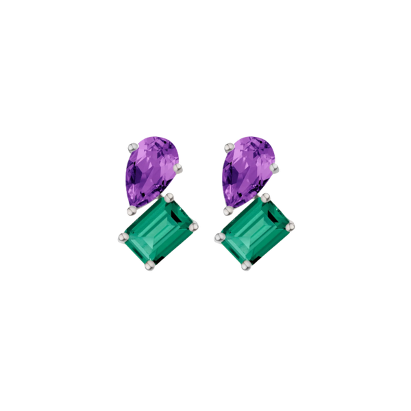 Toi et Moi Gemstone Heirloom Earring - Green Emerald & Amethyst