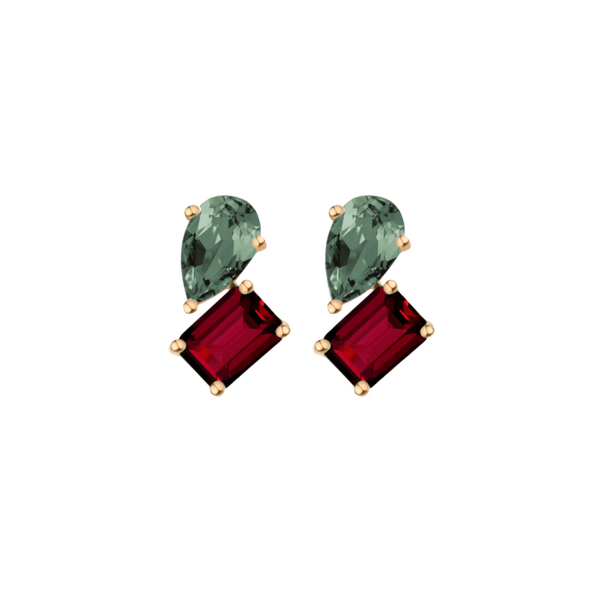 Toi et Moi Gemstone Heirloom Earring - Garnet & Green Tourmaline