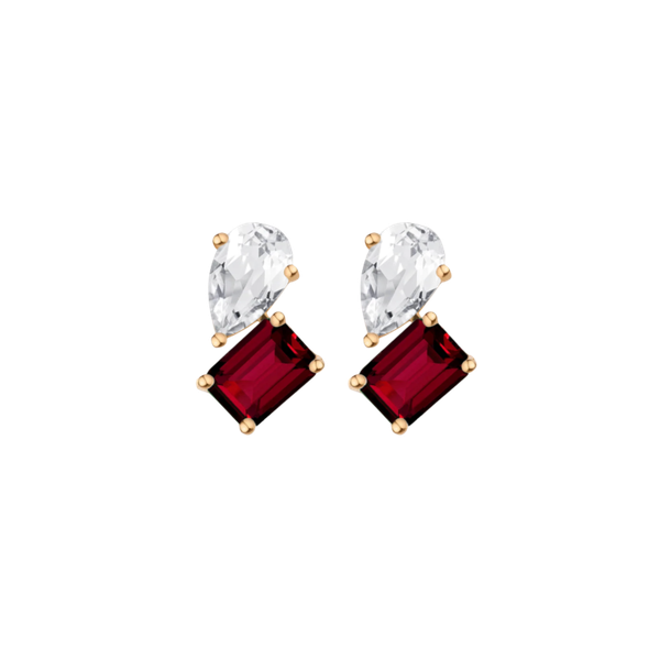 Toi et Moi Gemstone Heirloom Earring - Garnet & White Topaz