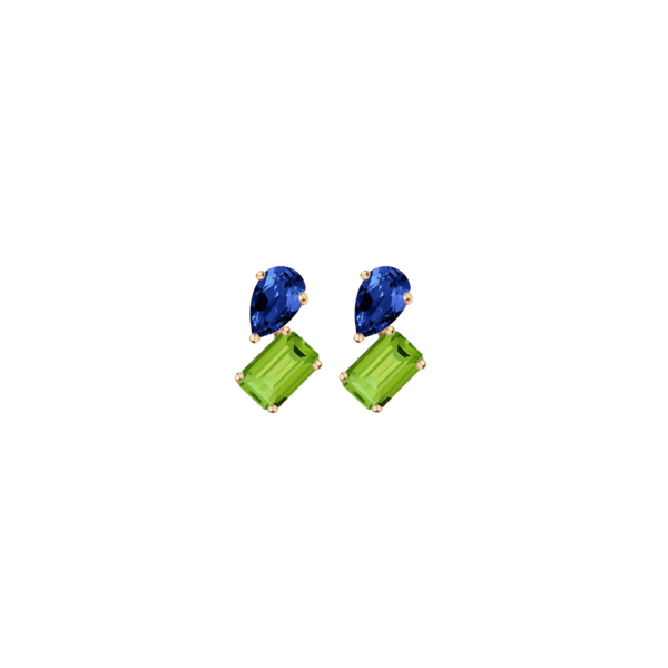 Toi et Moi Gemstone Mini Heirloom Earring  - Green Peridot & Blue Sapphire