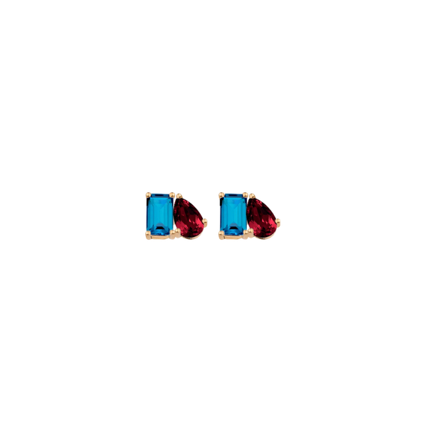Toi et Moi Gemstone Mini Classic Earring - London Blue Topaz & Garnet