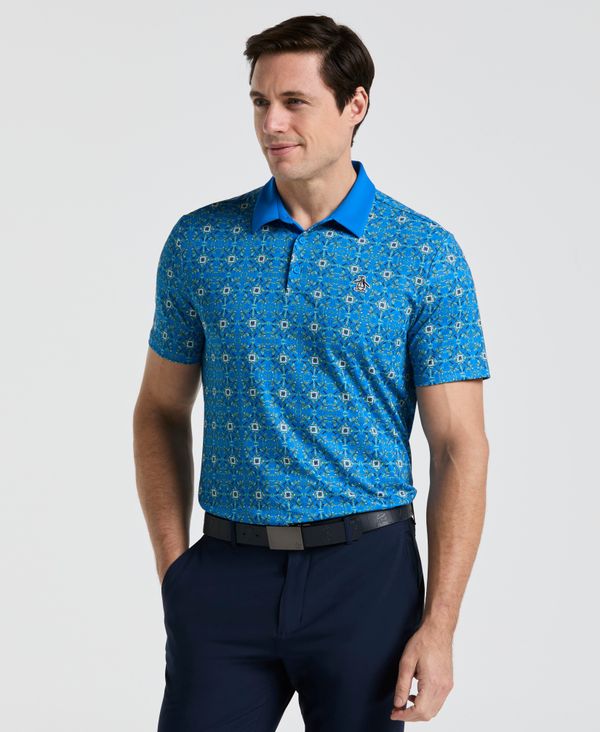 Men's Cocktail Windowpane Print Golf Polo