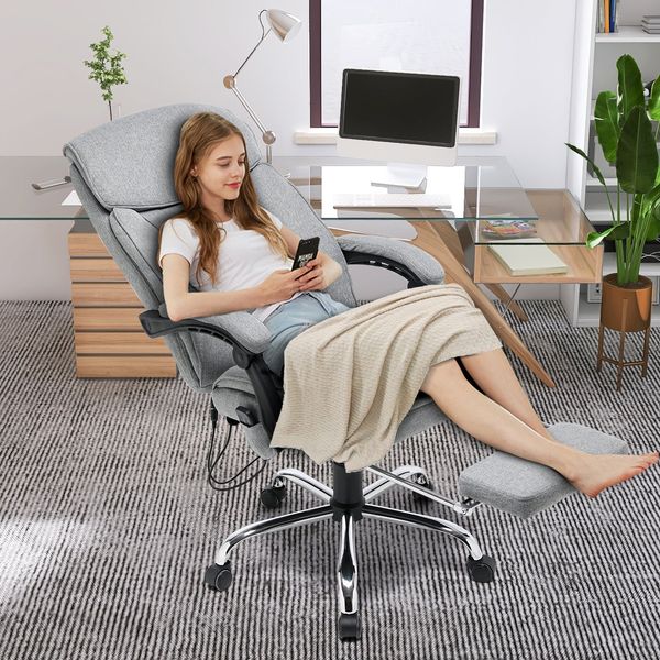 Ergonomic Reclining Massage Office Chair with Breathable Fabric Light Gray